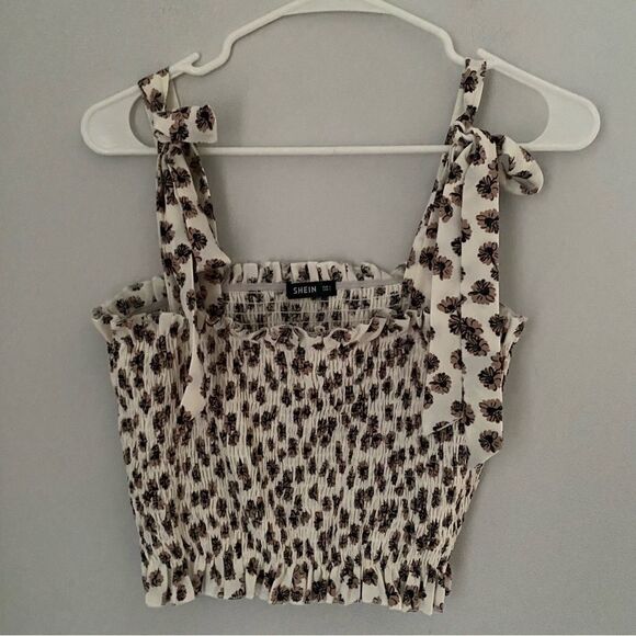 Shein Women’s Shirred Tie Straps Cropped Top - Picture 1 of 3